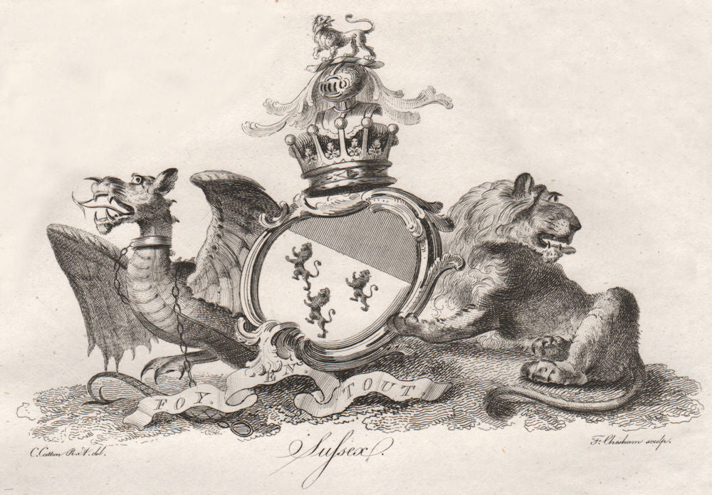 SUSSEX. Coat of Arms. Heraldry 1790 old antique vintage print picture